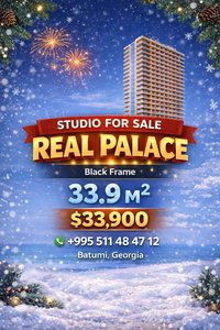 STUDIO FOR SALE REAL PALACE Black Frame 33.9 m² $33,900 📞 +995 511 48 47 12, Батуми — Сту комн.